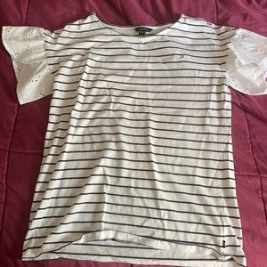 Nautica Black and white striped short ruffled top